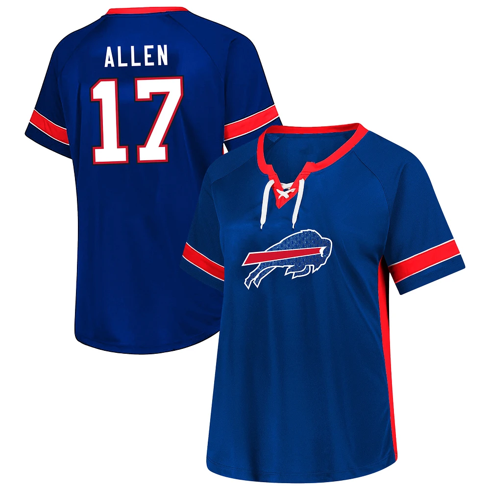 Women's Fanatics Josh Allen Royal Buffalo Bills Plus Name & Number Lace-Up T-Shirt