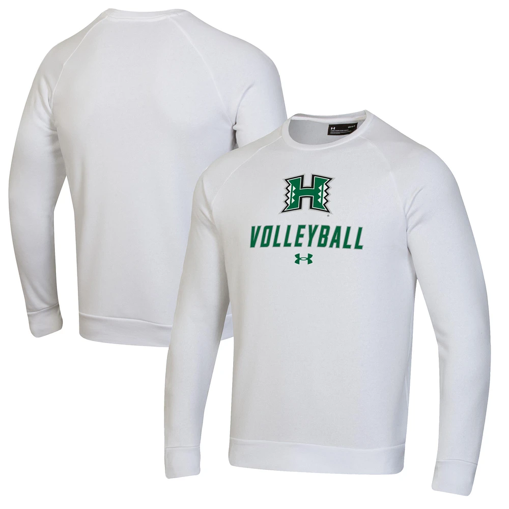 Men's Under Armour White Hawaii Rainbow Warriors Volleyball Rival Fleece Raglan Pullover Sweatshirt