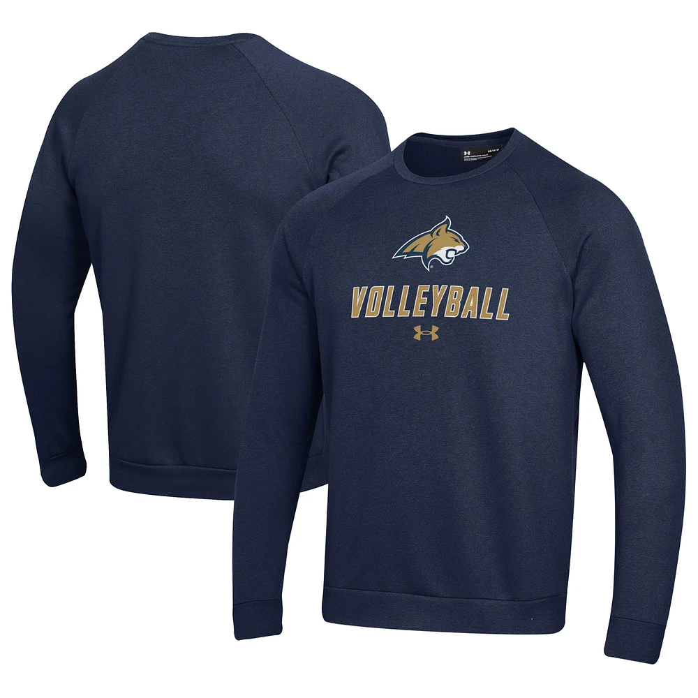 Men's Under Armour Navy Montana State Bobcats Volleyball Rival Fleece Raglan Pullover Sweatshirt