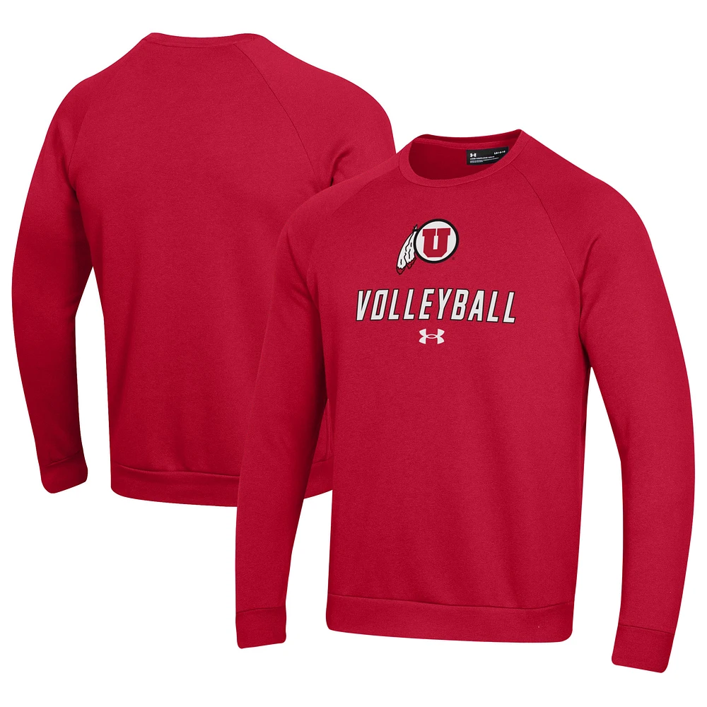 Men's Under Armour Utah Utes Volleyball Rival Fleece Raglan Pullover Sweatshirt