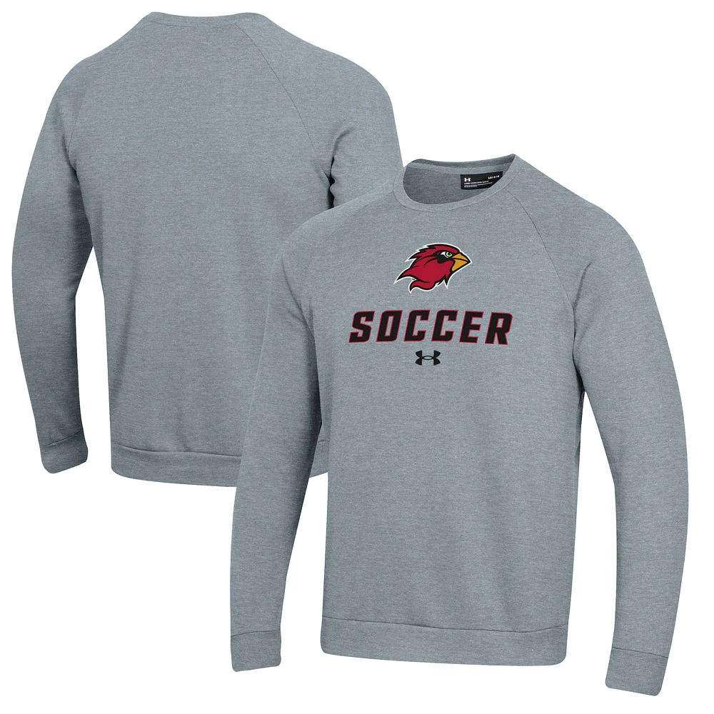 Men's Under Armour Gray Lamar Cardinals Soccer Rival Fleece Raglan Pullover Sweatshirt