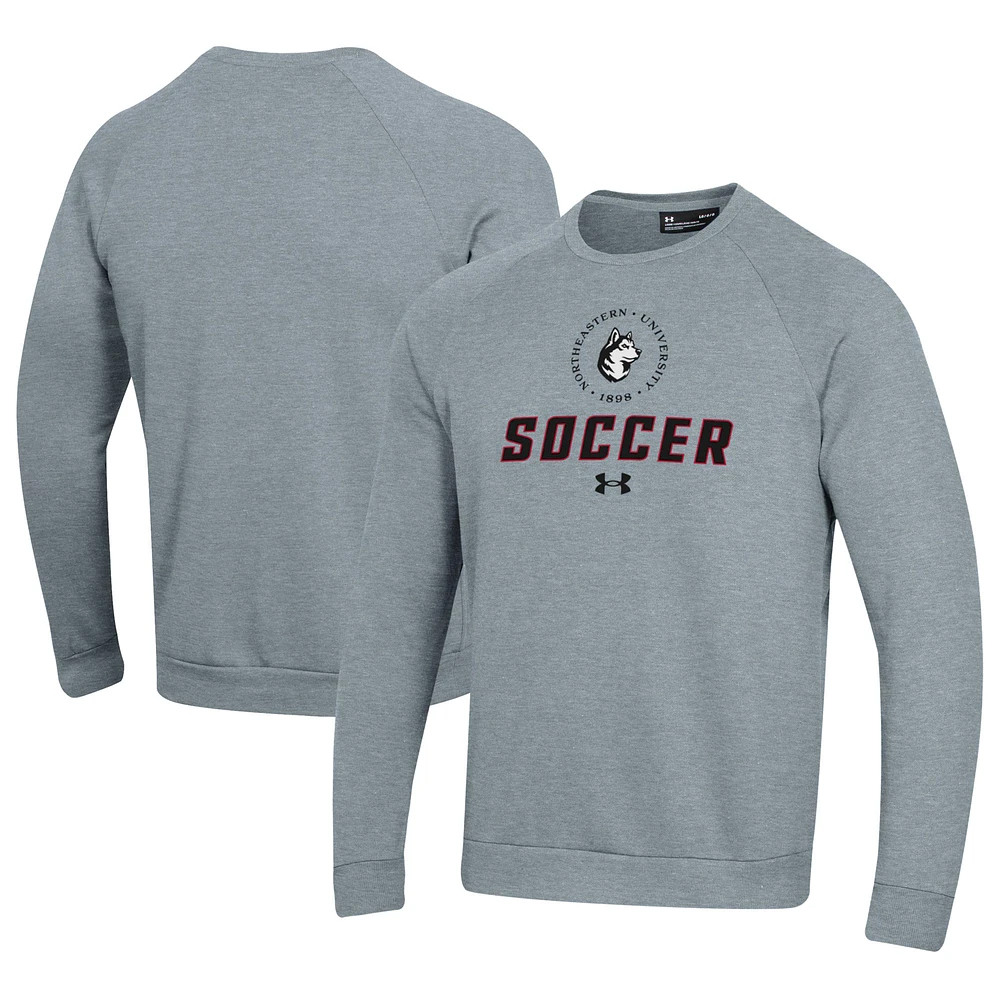 Men's Under Armour Gray Northeastern Huskies Soccer Rival Fleece Raglan Pullover Sweatshirt