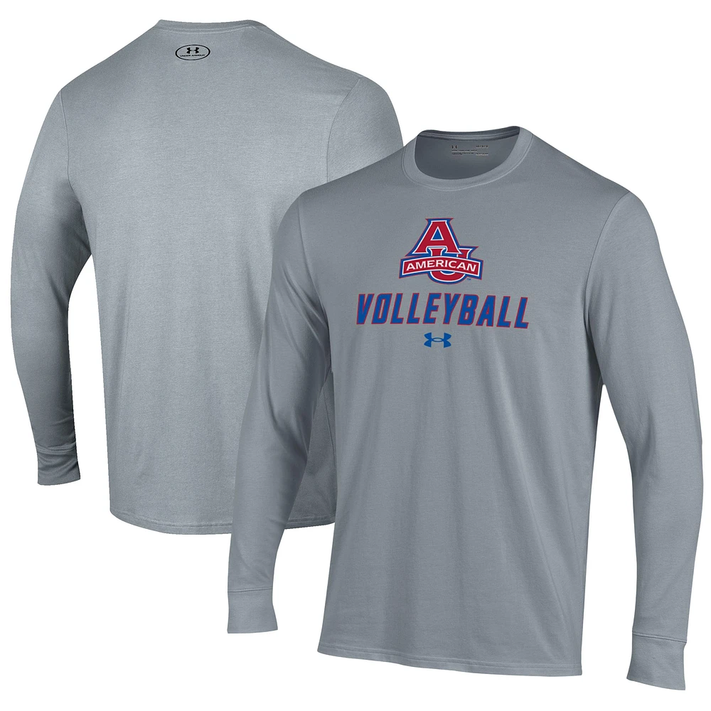 Men's Under Armour Gray American University Eagles Volleyball Performance Long Sleeve T-Shirt