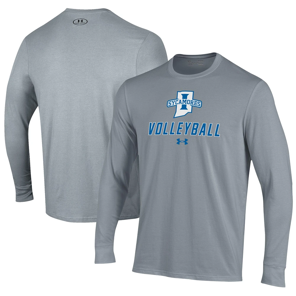Men's Under Armour Gray Indiana State Sycamores Volleyball Performance Long Sleeve T-Shirt