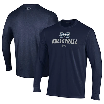 Men's Under Armour Navy Moravian Greyhounds Volleyball Performance Long Sleeve T-Shirt