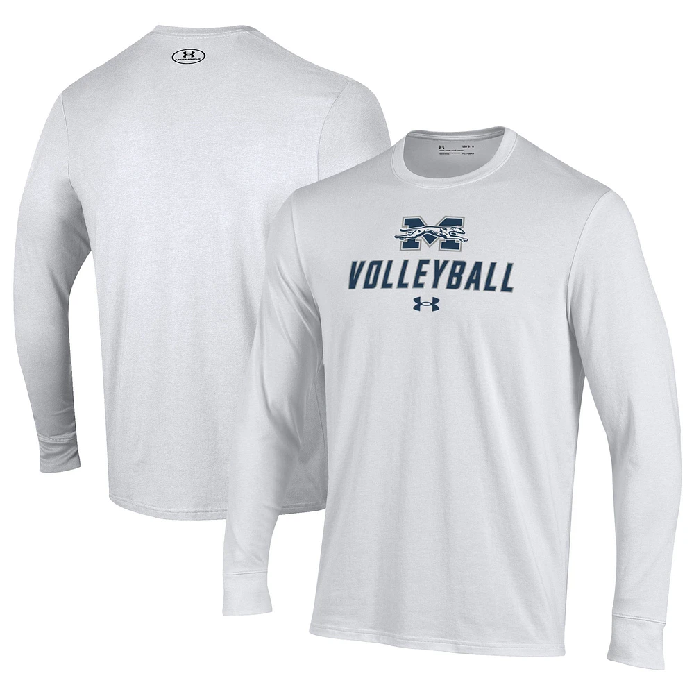 Men's Under Armour White Moravian Greyhounds Volleyball Performance Long Sleeve T-Shirt