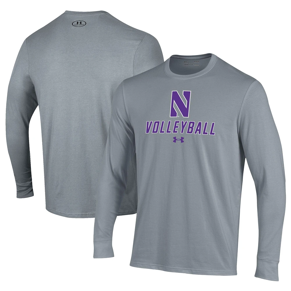 Men's Under Armour Gray Northwestern Wildcats Volleyball Performance Long Sleeve T-Shirt