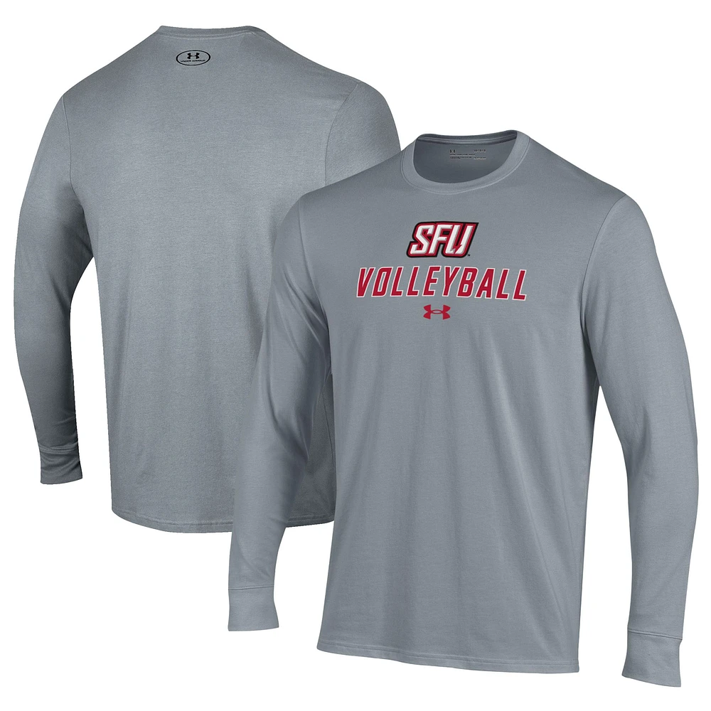 Men's Under Armour Gray Saint Francis Red Flash Volleyball Performance Long Sleeve T-Shirt