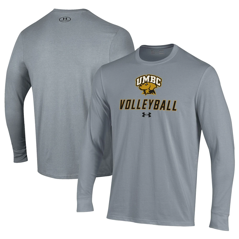 Men's Under Armour Gray University of Maryland Baltimore Volleyball Performance Long Sleeve T-Shirt