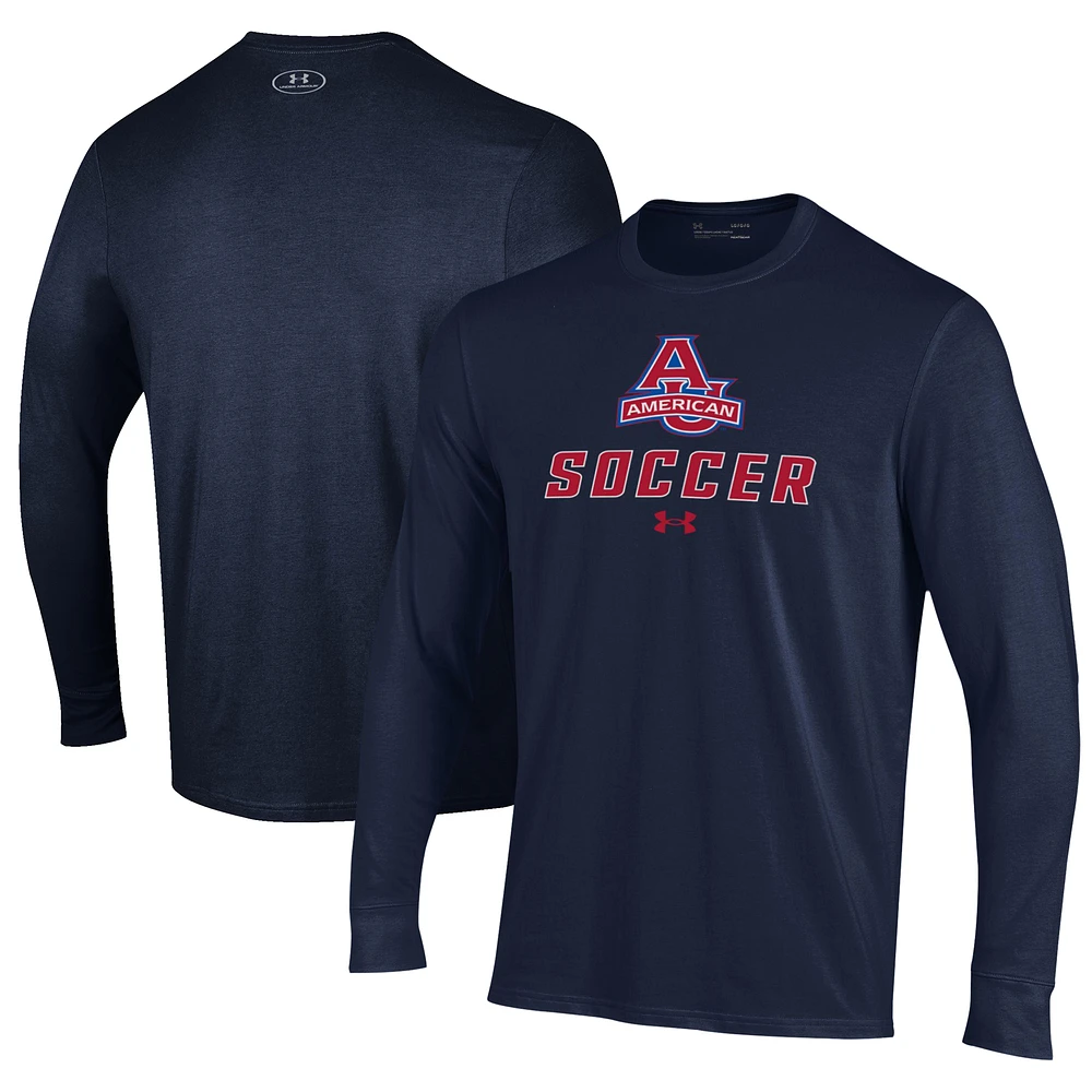Men's Under Armour Navy American University Eagles Soccer Performance Long Sleeve T-Shirt