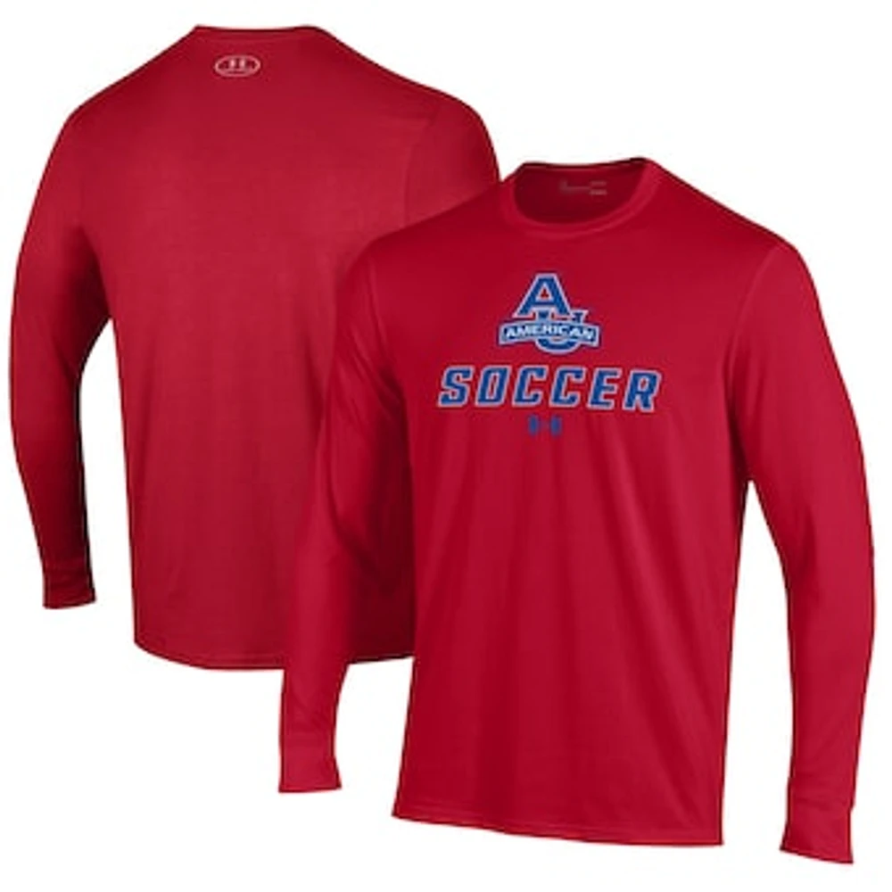 Men's Under Armour Red American University Eagles Soccer Performance Long Sleeve T-Shirt