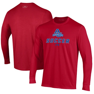 Men's Under Armour Red American University Eagles Soccer Performance Long Sleeve T-Shirt