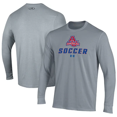 Men's Under Armour Gray American University Eagles Soccer Performance Long Sleeve T-Shirt