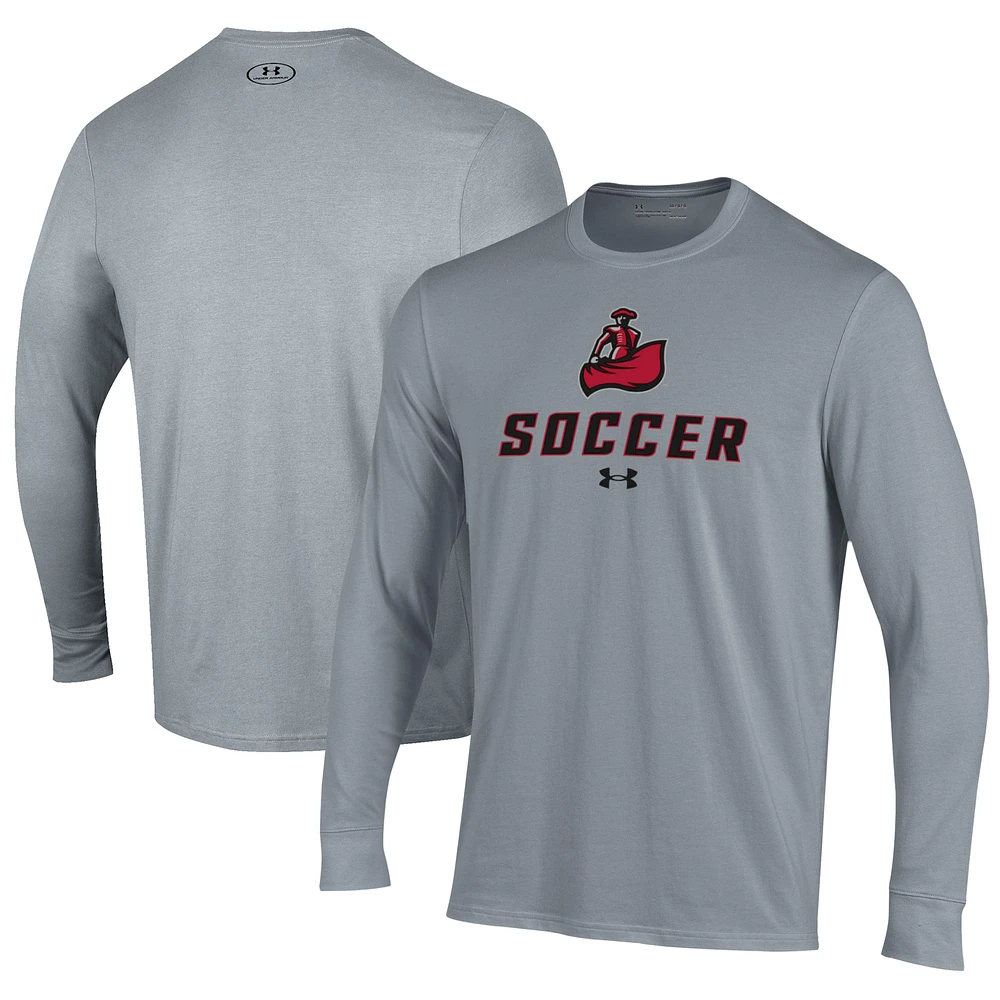 Men's Under Armour Gray Cal State Northridge Matadors Soccer Performance Long Sleeve T-Shirt