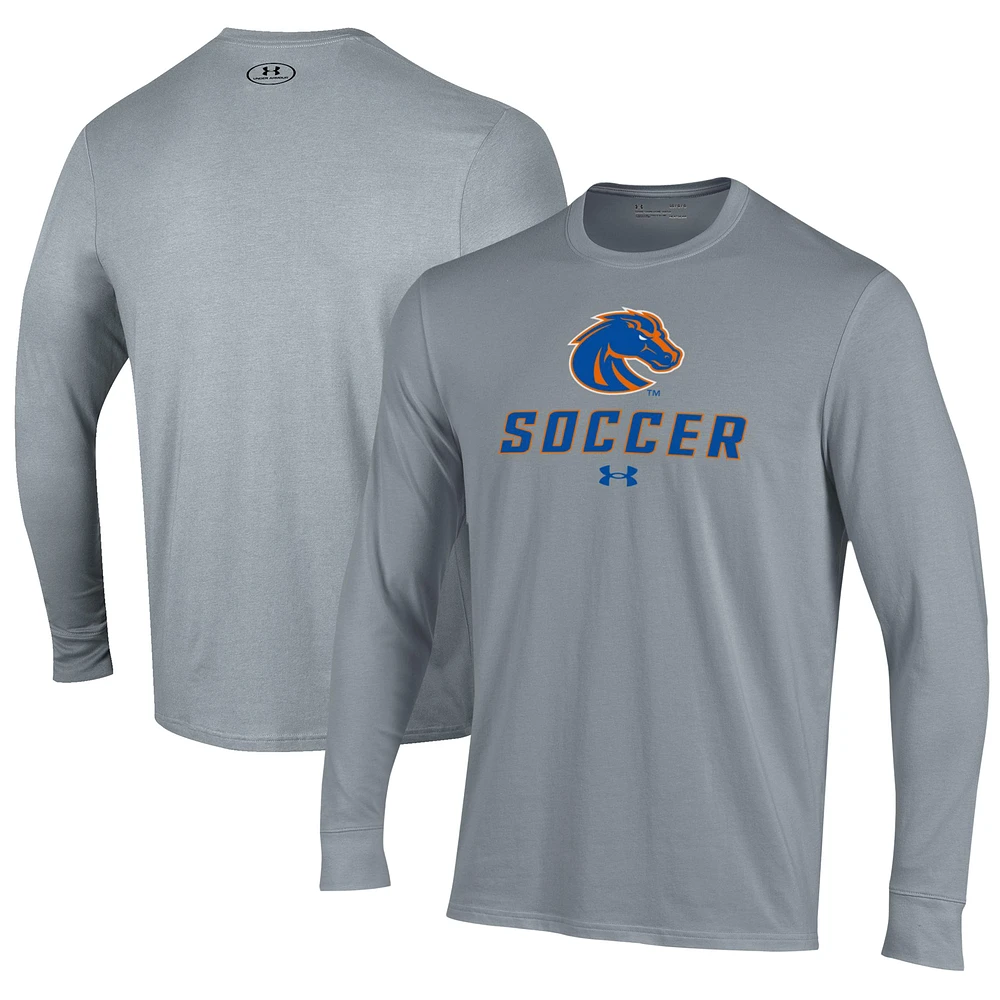Men's Under Armour Gray Boise State Broncos Soccer Performance Long Sleeve T-Shirt