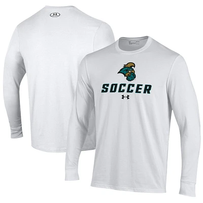 Men's Under Armour White Coastal Carolina Chanticleers Soccer Performance Long Sleeve T-Shirt