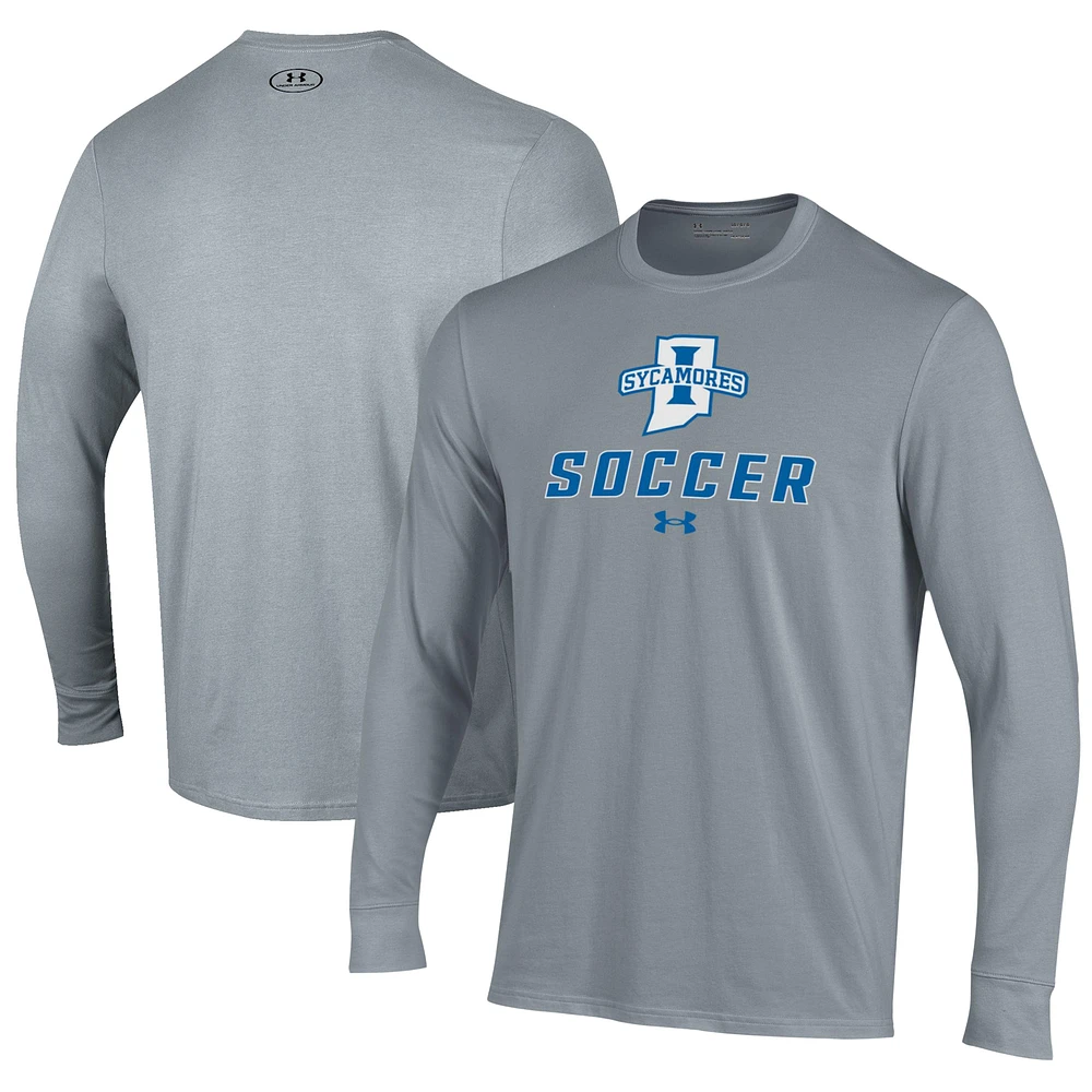 Men's Under Armour Gray Indiana State Sycamores Soccer Performance Long Sleeve T-Shirt