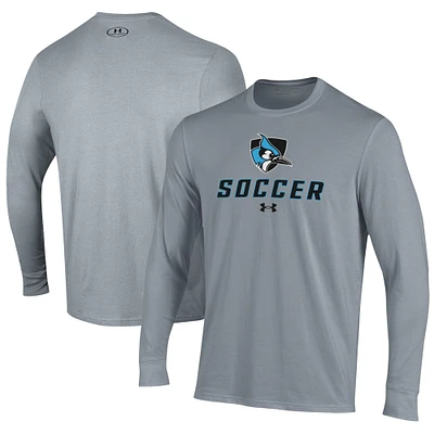 Men's Under Armour Gray Johns Hopkins Blue Jays Soccer Performance Long Sleeve T-Shirt