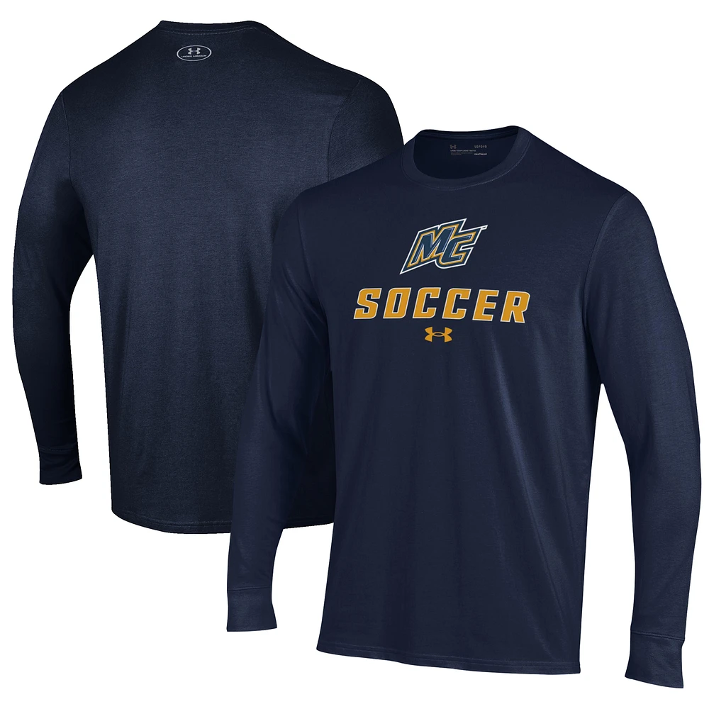 Men's Under Armour Navy Merrimack College Warriors Soccer Performance Long Sleeve T-Shirt
