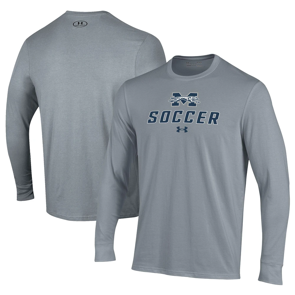 Men's Under Armour Gray Moravian Greyhounds Soccer Performance Long Sleeve T-Shirt