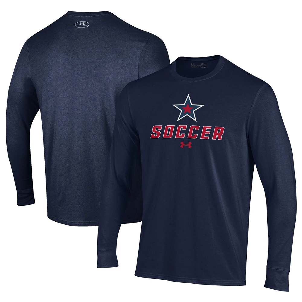 Men's Under Armour Navy Robert Morris Colonials Soccer Performance Long Sleeve T-Shirt