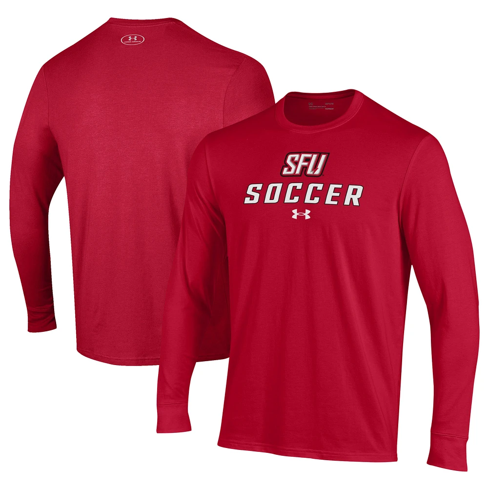 Men's Under Armour Red Saint Francis Flash Soccer Performance Long Sleeve T-Shirt