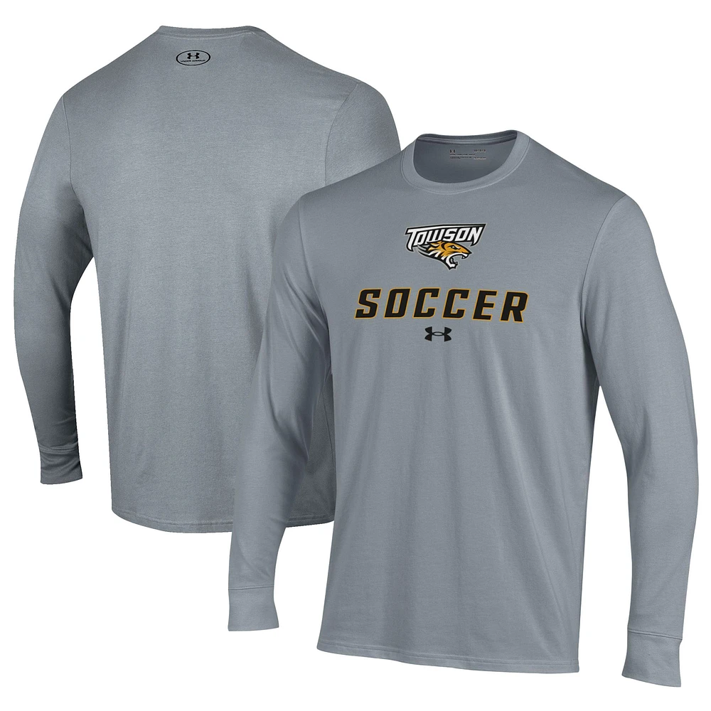 Men's Under Armour Gray Towson Tigers Soccer Performance Long Sleeve T-Shirt