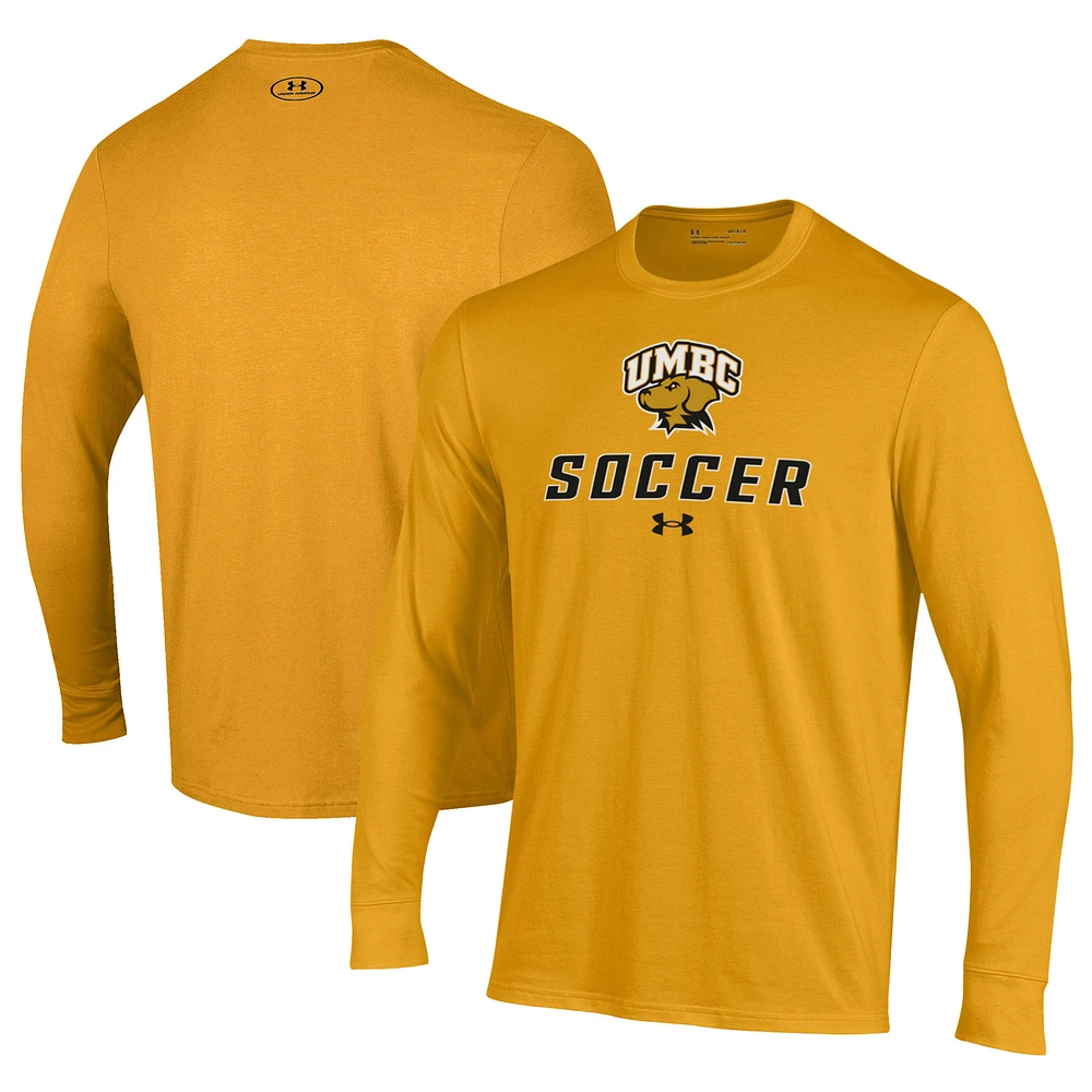 Men's Under Armour Gold University of Maryland Baltimore Soccer Performance Long Sleeve T-Shirt
