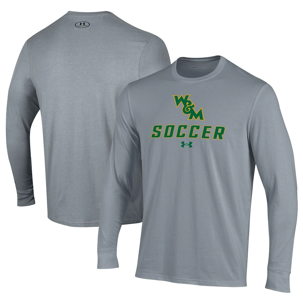 Men's Under Armour Gray William & Mary Tribe Soccer Performance Long Sleeve T-Shirt