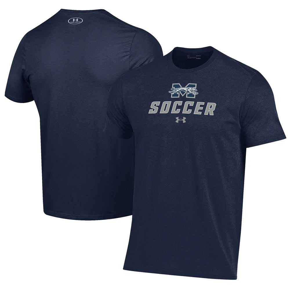 Men's Under Armour Navy Moravian Greyhounds Soccer Performance T-Shirt