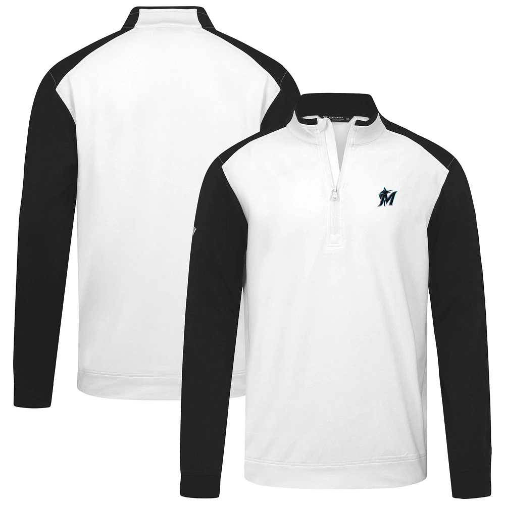 Men's Levelwear White Miami Marlins Insignia 2.0 Quarter-Zip Pullover Top