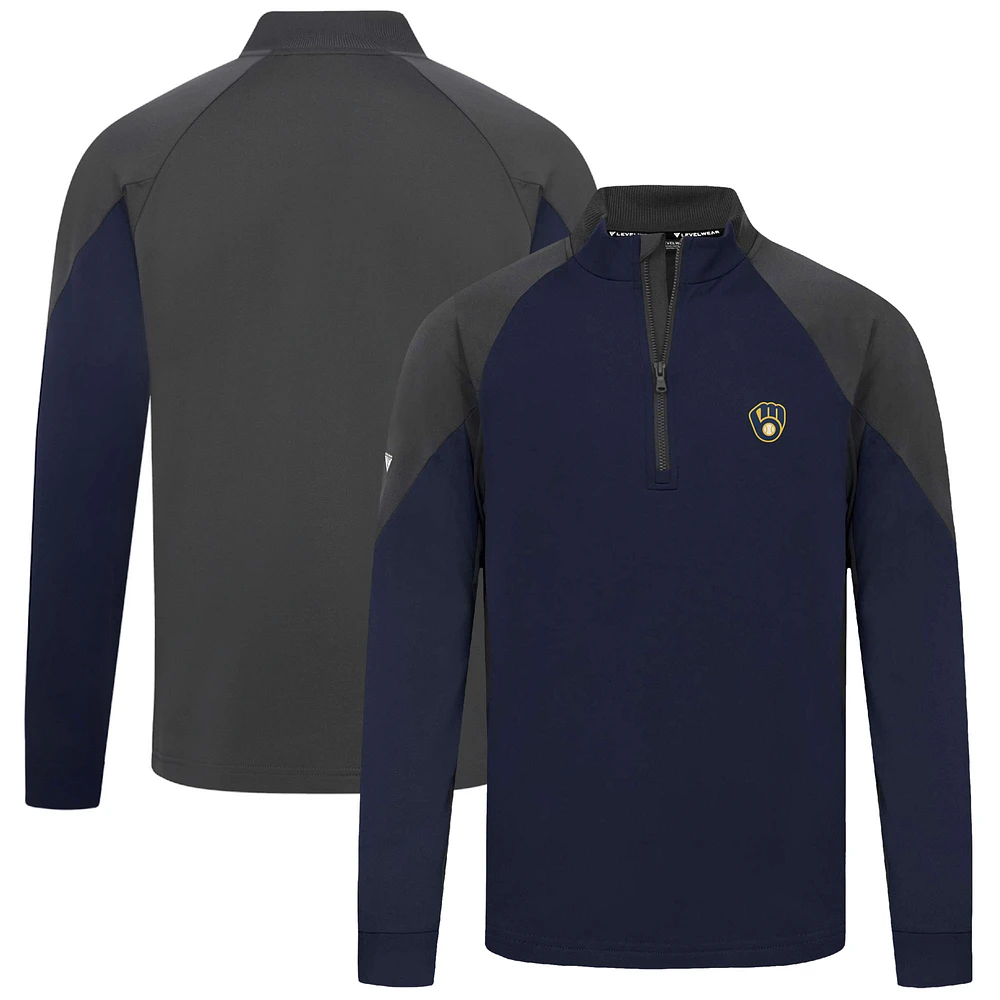 Men's Levelwear Navy Milwaukee Brewers Cadet Insignia 2.0 Raglan Quarter-Zip Jacket