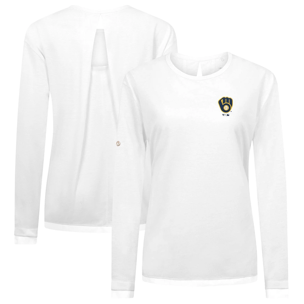 Women's Levelwear White Milwaukee Brewers Sequoia Primary Logo Long Sleeve T-Shirt