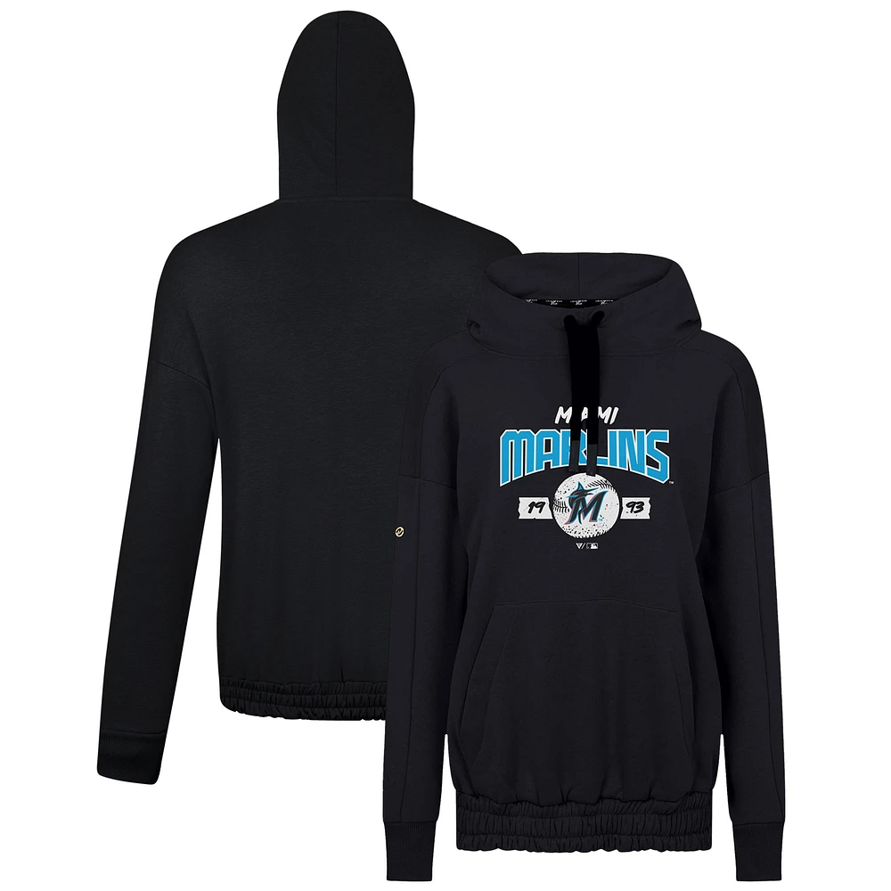 Women's Levelwear Black Miami Marlins Waterfall Punch Out Pullover Hoodie