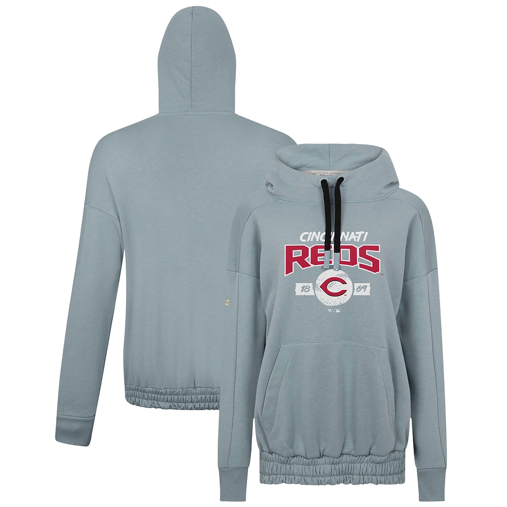 Women's Levelwear Gray Cincinnati Reds Waterfall Punch Out Pullover Hoodie
