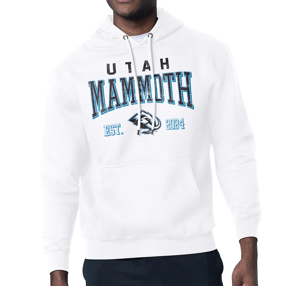Men's Starter White Utah Mammoth Retro Graphic Fleece Pullover Hoodie
