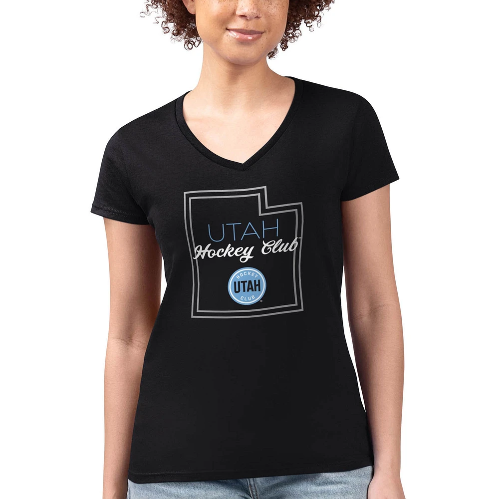 Women's G-III 4Her by Carl Banks Black Utah Mammoth Super-Slim Fit Lightweight Shadow State Graphic V-Neck T-Shirt