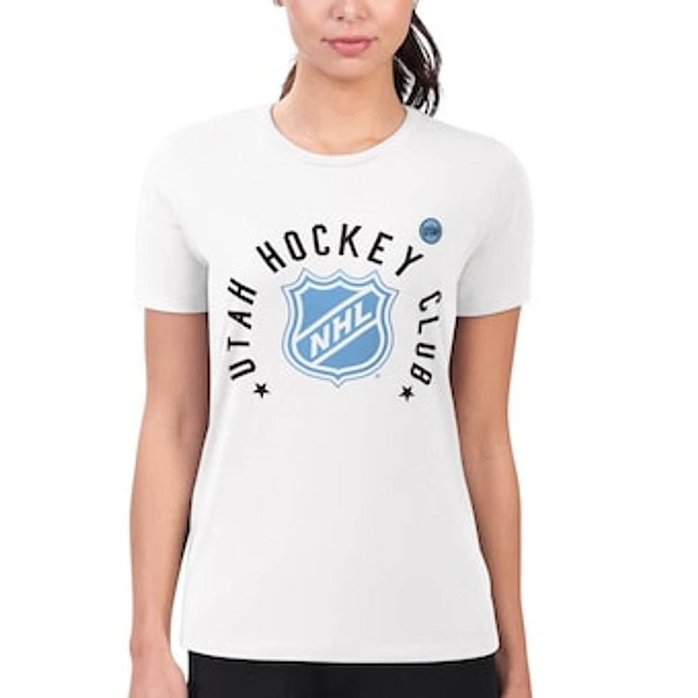 Women's G-III 4Her by Carl Banks White Utah Mammoth Super-Slim Fit Lightweight Shield Graphic T-Shirt