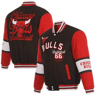 Men's JH Design Black Chicago Bulls Reversible Wool Full-Zip Jacket