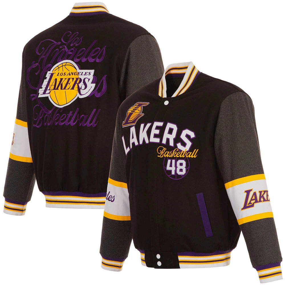 Men's JH Design Black Los Angeles Lakers Reversible Wool Full-Zip Jacket