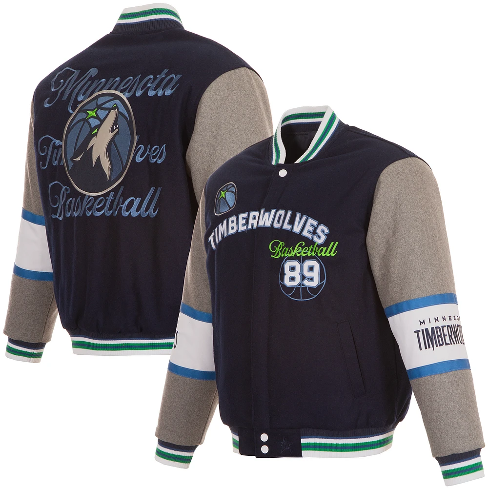 Men's JH Design Navy Minnesota Timberwolves Reversible Wool Full-Zip Jacket