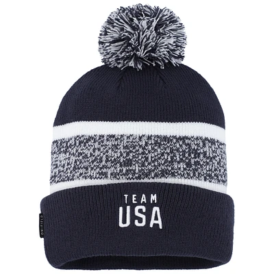 Youth Nike Navy Team USA Peak Cuffed Knit Hat with Pom