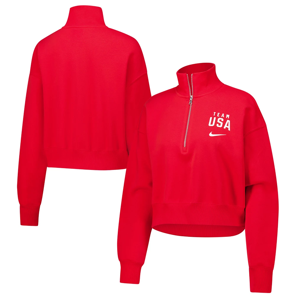 Women's Nike Red Team USA Phoenix Cropped Half-Zip Jacket