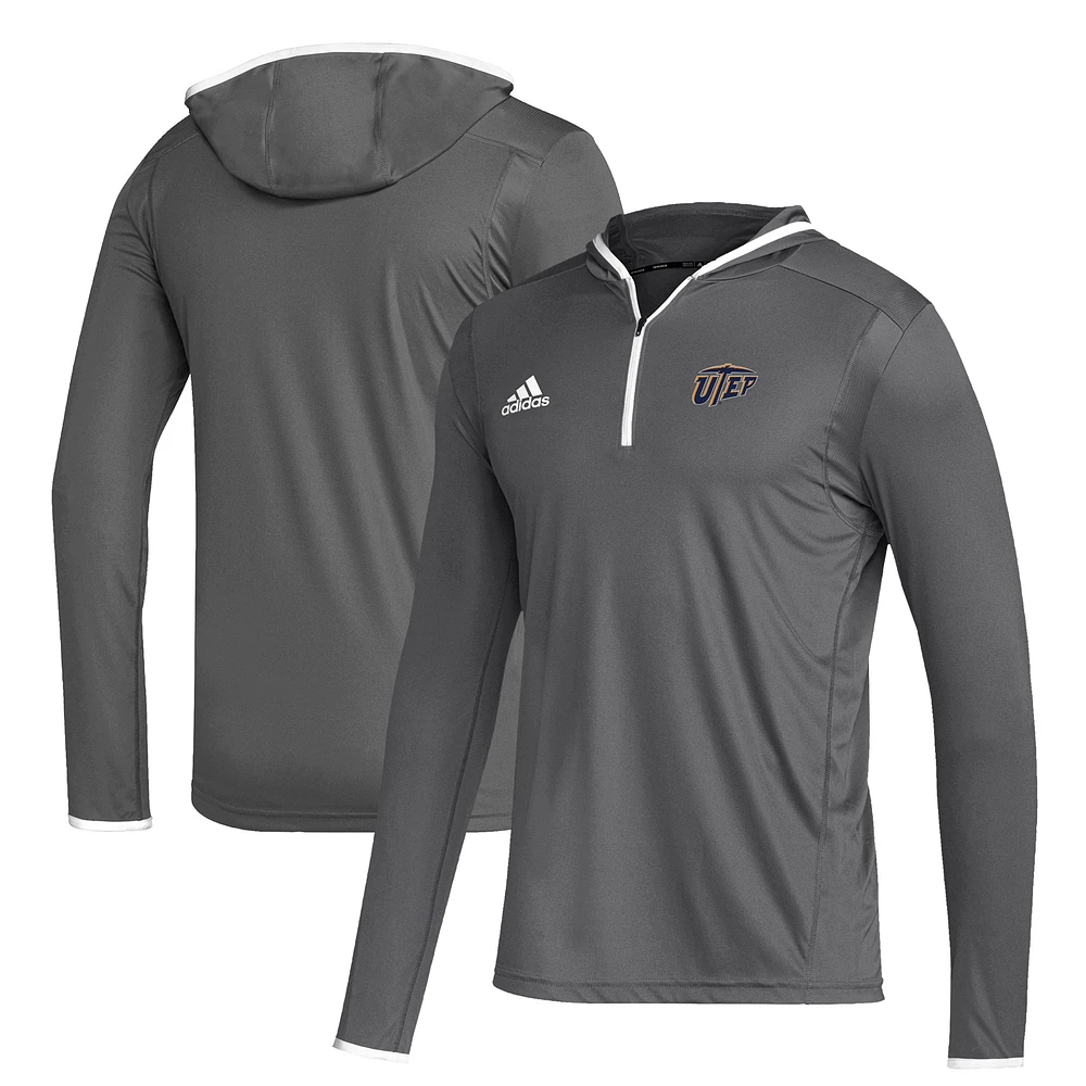 Men's adidas Gray UTEP Miners Team Long Sleeve Quarter-Zip Hoodie T-Shirt