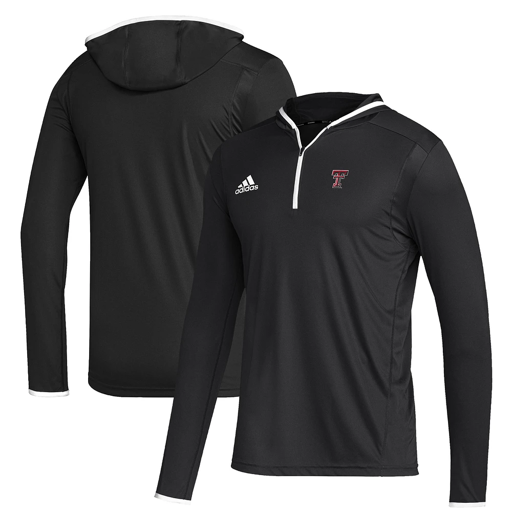 Men's adidas Black Texas Tech Red Raiders Team Long Sleeve Quarter-Zip Hoodie T-Shirt