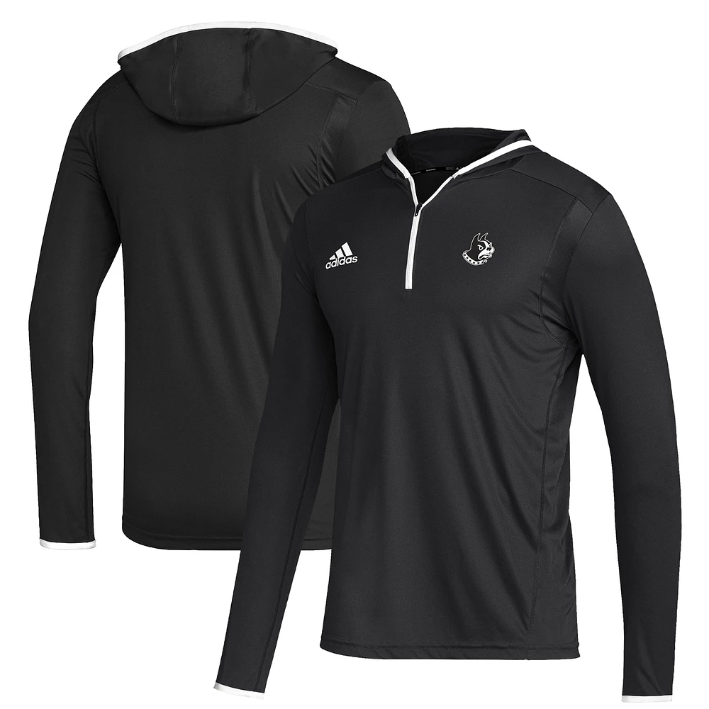 Men's adidas Black Wofford Terriers Team Long Sleeve Quarter-Zip Hoodie T-Shirt