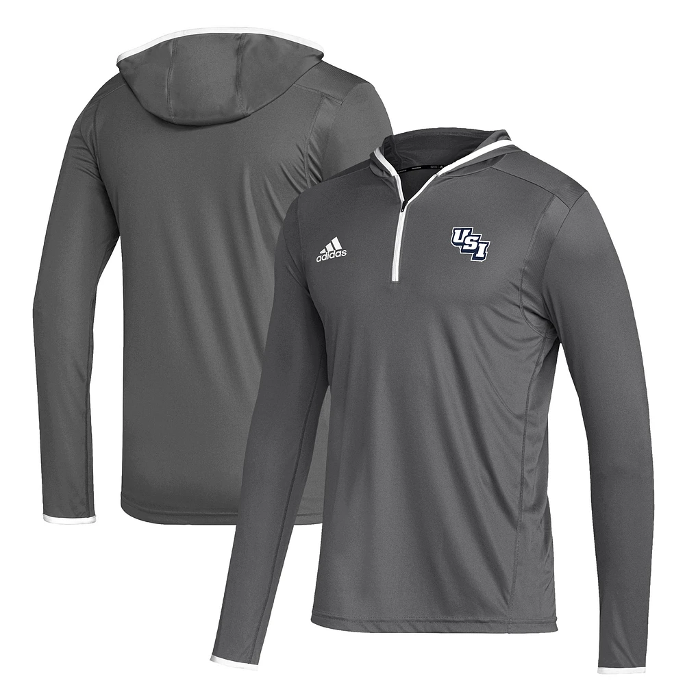 Men's adidas Gray Southern Indiana Screaming Eagles Team Long Sleeve Quarter-Zip Hoodie T-Shirt