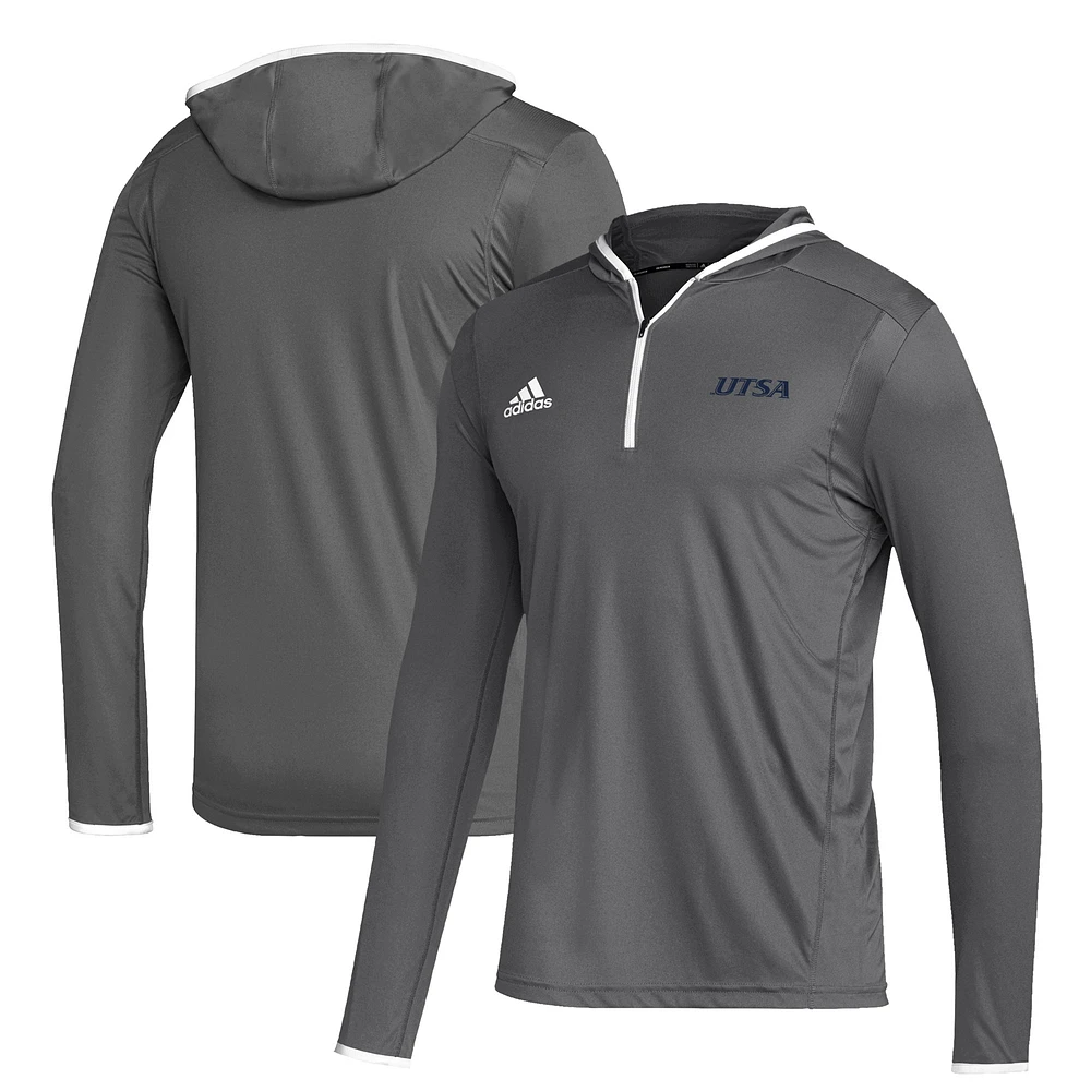 Men's adidas Gray UTSA Roadrunners Team Long Sleeve Quarter-Zip Hoodie T-Shirt