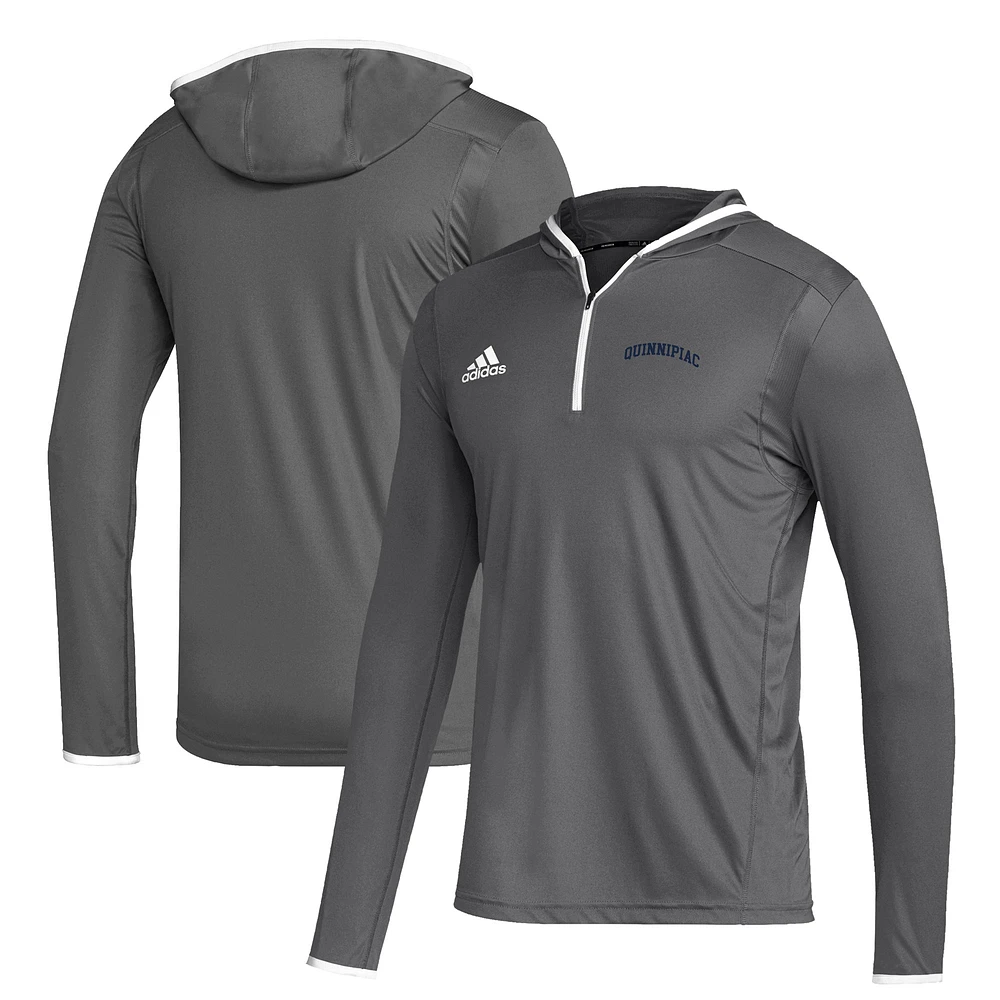 Men's adidas Gray Quinnipiac Bobcats Team Long Sleeve Quarter-Zip Hoodie T-Shirt