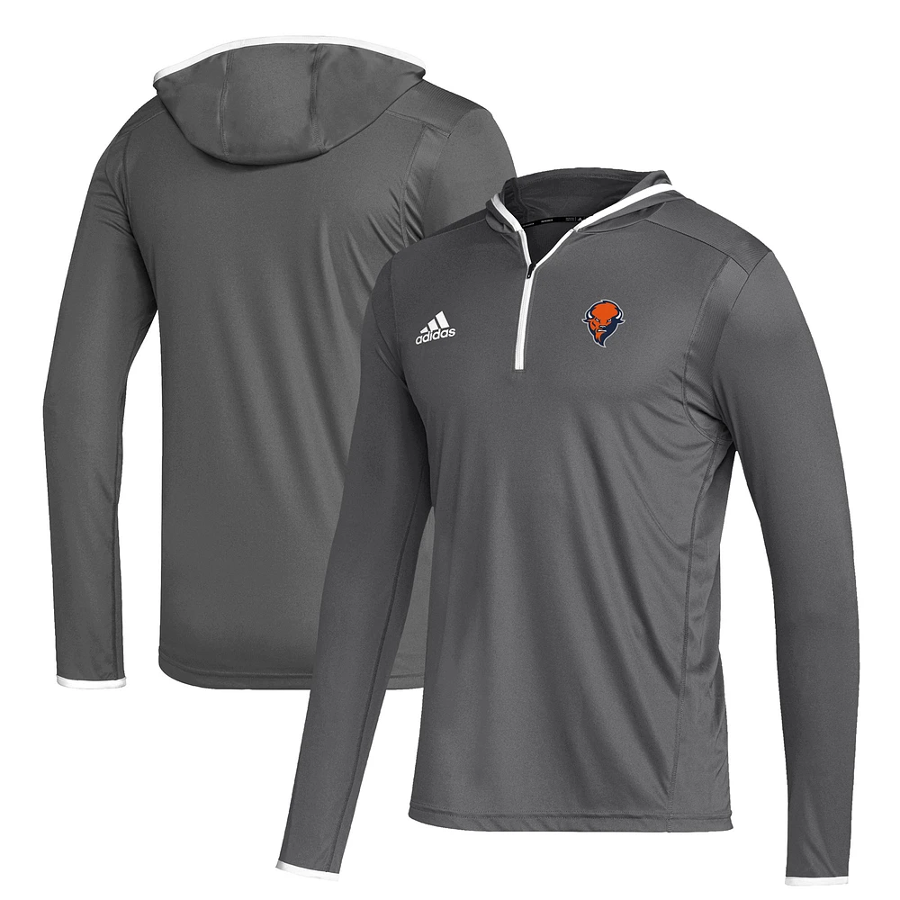 Men's adidas Gray Bucknell Bison Team Long Sleeve Quarter-Zip Hoodie T-Shirt